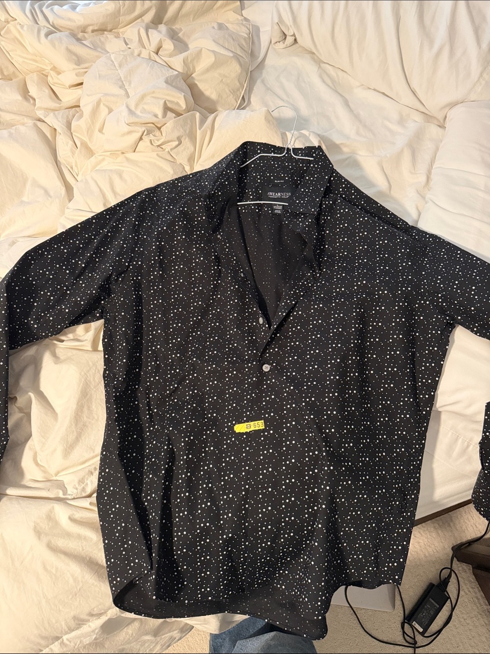 Kenneth Cole Black Button-Down Shirt with White Dot Print